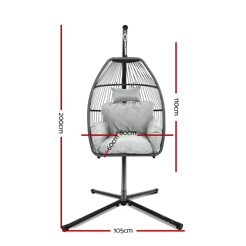 NNEDSZ Outdoor Furniture Egg Hammock Hanging Swing Chair Stand Pod Wicker Grey