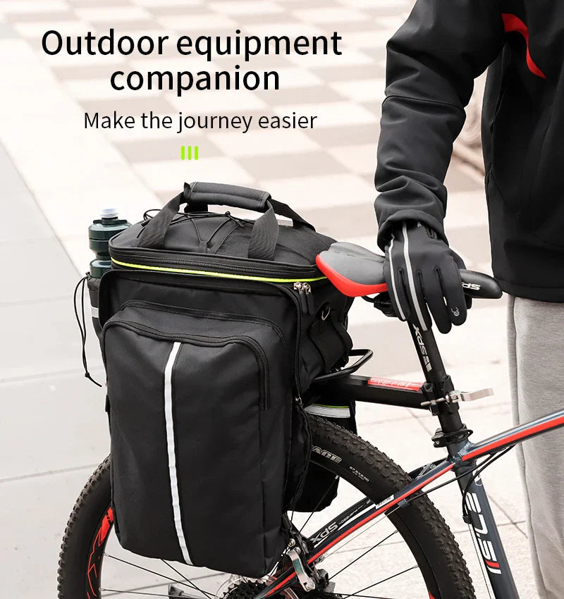 3-in-1 Waterproof Bike Trunk Bag Canvas Travel Luggage Black-4
