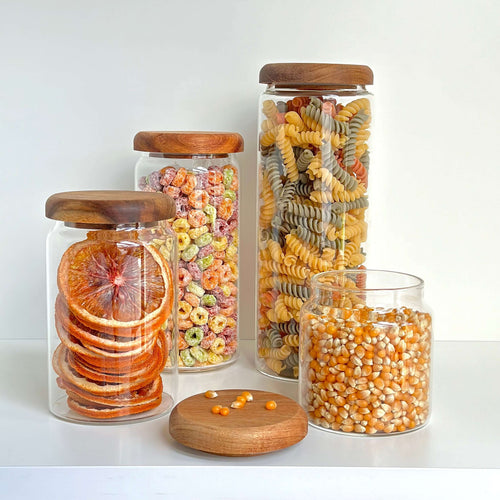 Acacia Lid Glass Jar Small Pantry Organisation 15 Pack
