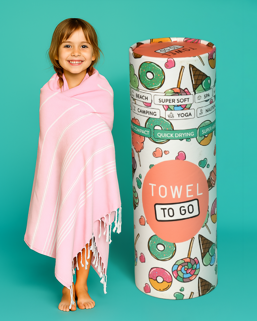 Ipanema Kids Hammam Turkish Towel with Recycled Gift Box, Pink-2