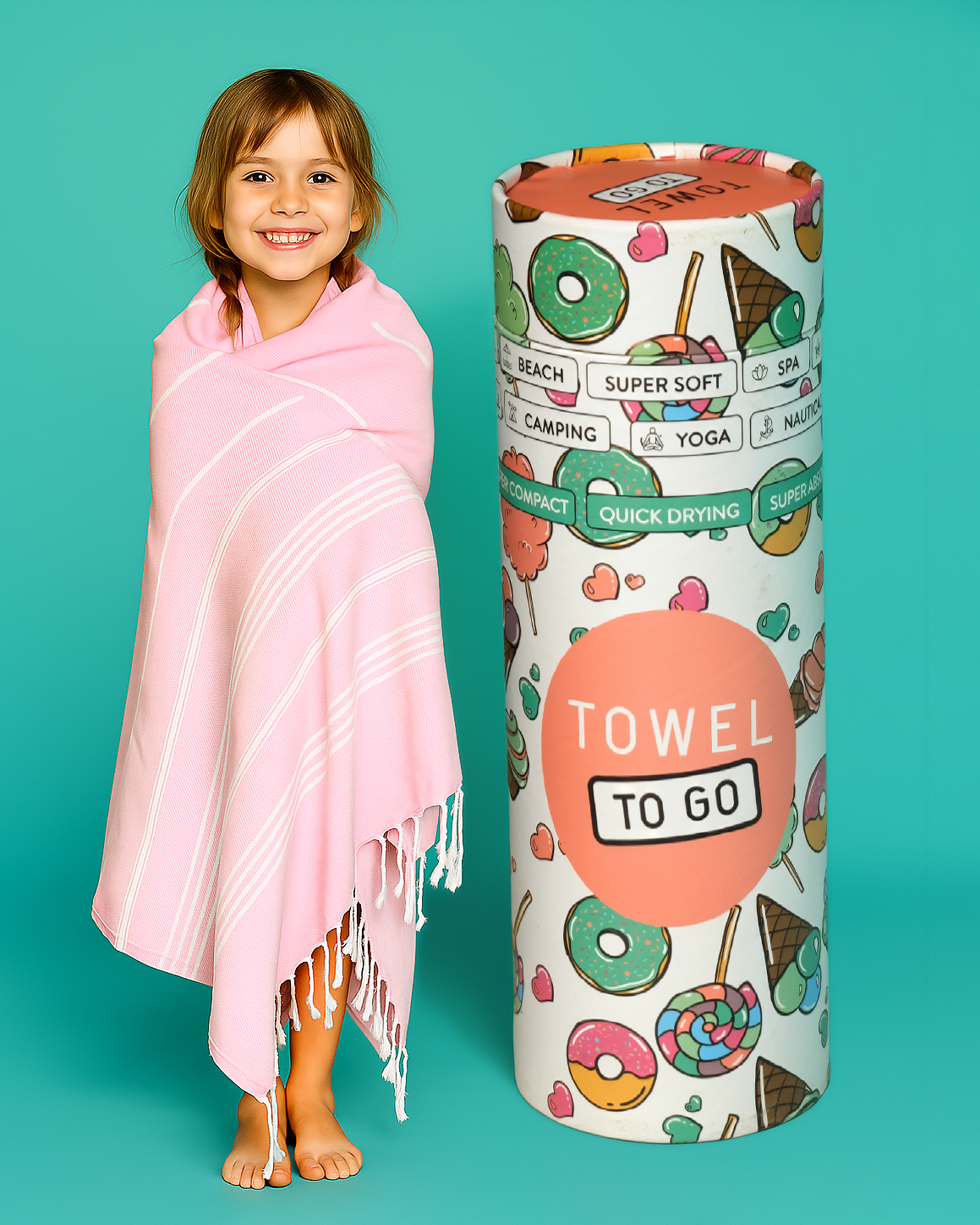 Ipanema Kids Hammam Turkish Towel with Recycled Gift Box, Pink-2