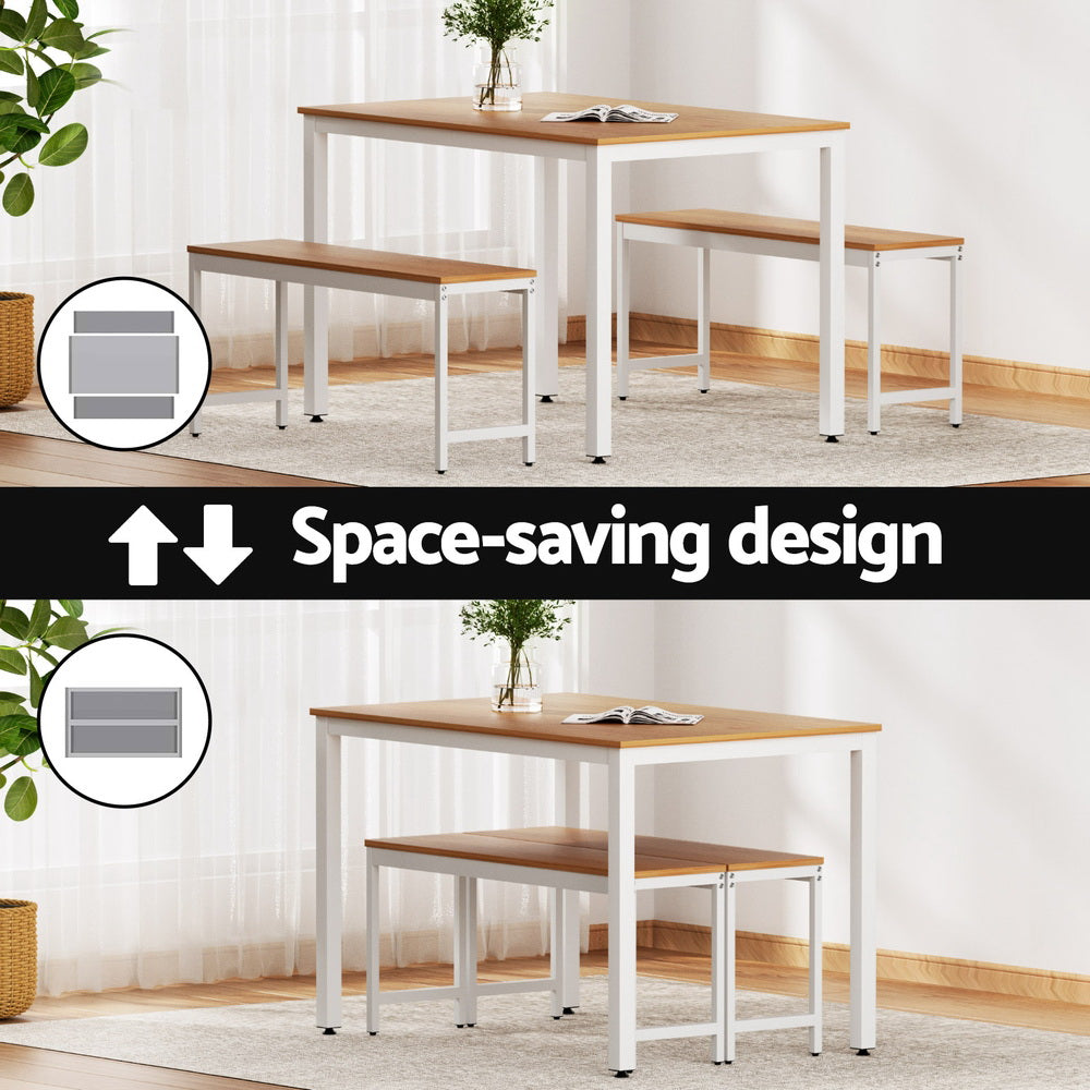 NNEDSZ Artiss Dining Table and Chairs Set 3PCS Metal Desk Bench Sets Kitchen Furniture
