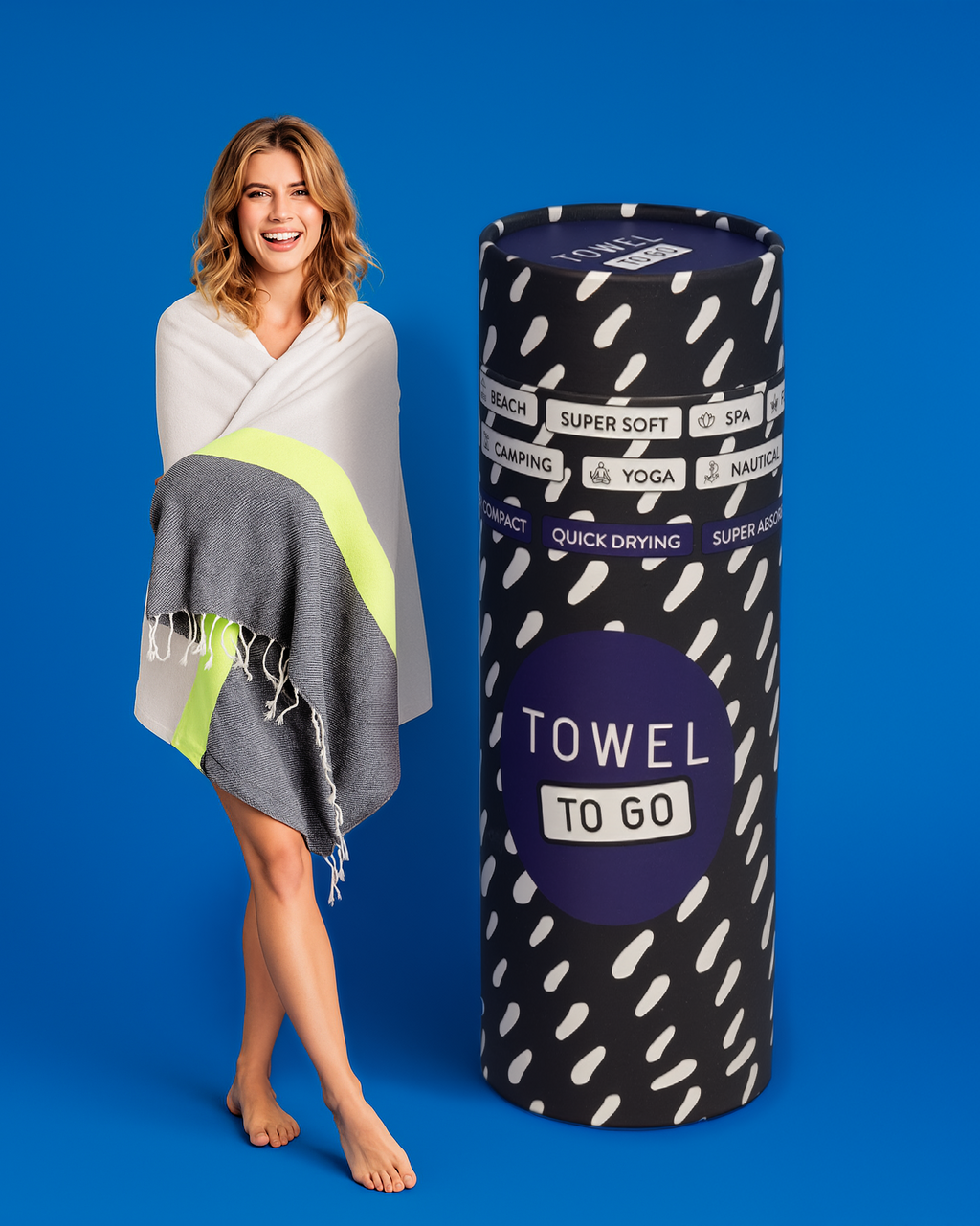 Quick-Dry Cotton Towel – Lightweight Beach & Travel Towel – Grey & Charcoal – Recycled Cotton Neon-1