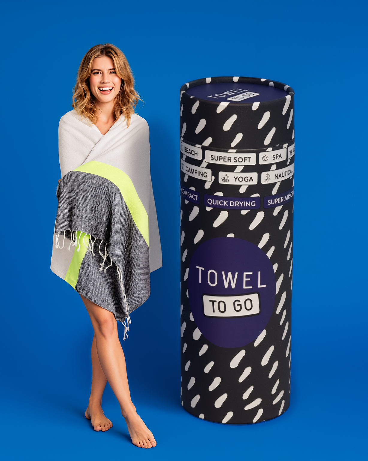 Quick-Dry Cotton Towel – Lightweight Beach & Travel Towel – Grey & Charcoal – Recycled Cotton Neon-1