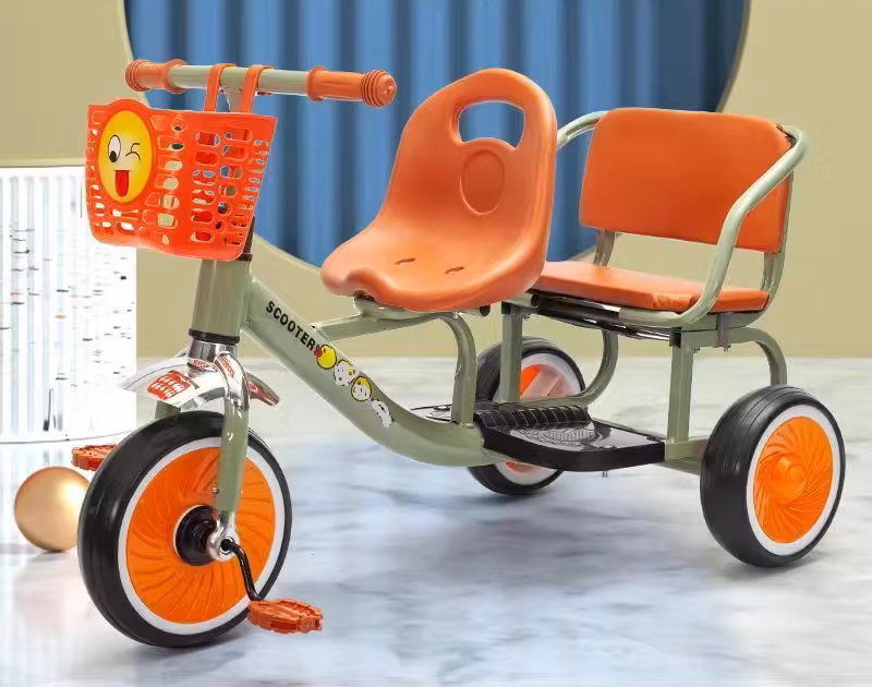 Kids Double Tricycle Pedal Push Ride-On Cart-1