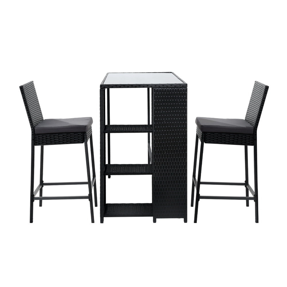 NNEDSZ Gardeon 3-Piece Outdoor Bar Set Patio Dining Chairs Wicker Table Stools