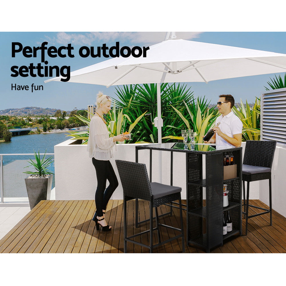 NNEDSZ Gardeon 3-Piece Outdoor Bar Set Patio Dining Chairs Wicker Table Stools