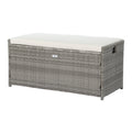 NNEDSZ Outdoor Storage Bench Box Wicker Garden Sheds Tools Cushion Patio Furniture Grey
