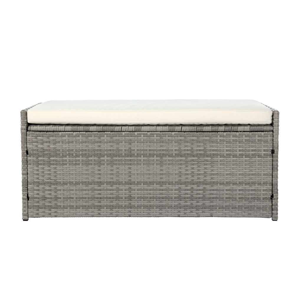 NNEDSZ Outdoor Storage Bench Box Wicker Garden Sheds Tools Cushion Patio Furniture Grey