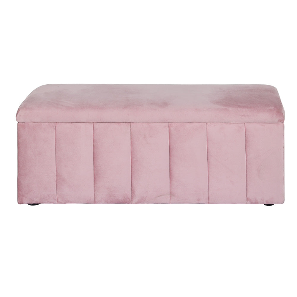 Artiss Storage Ottoman Blanket Box 103cm Velvet Pink-2