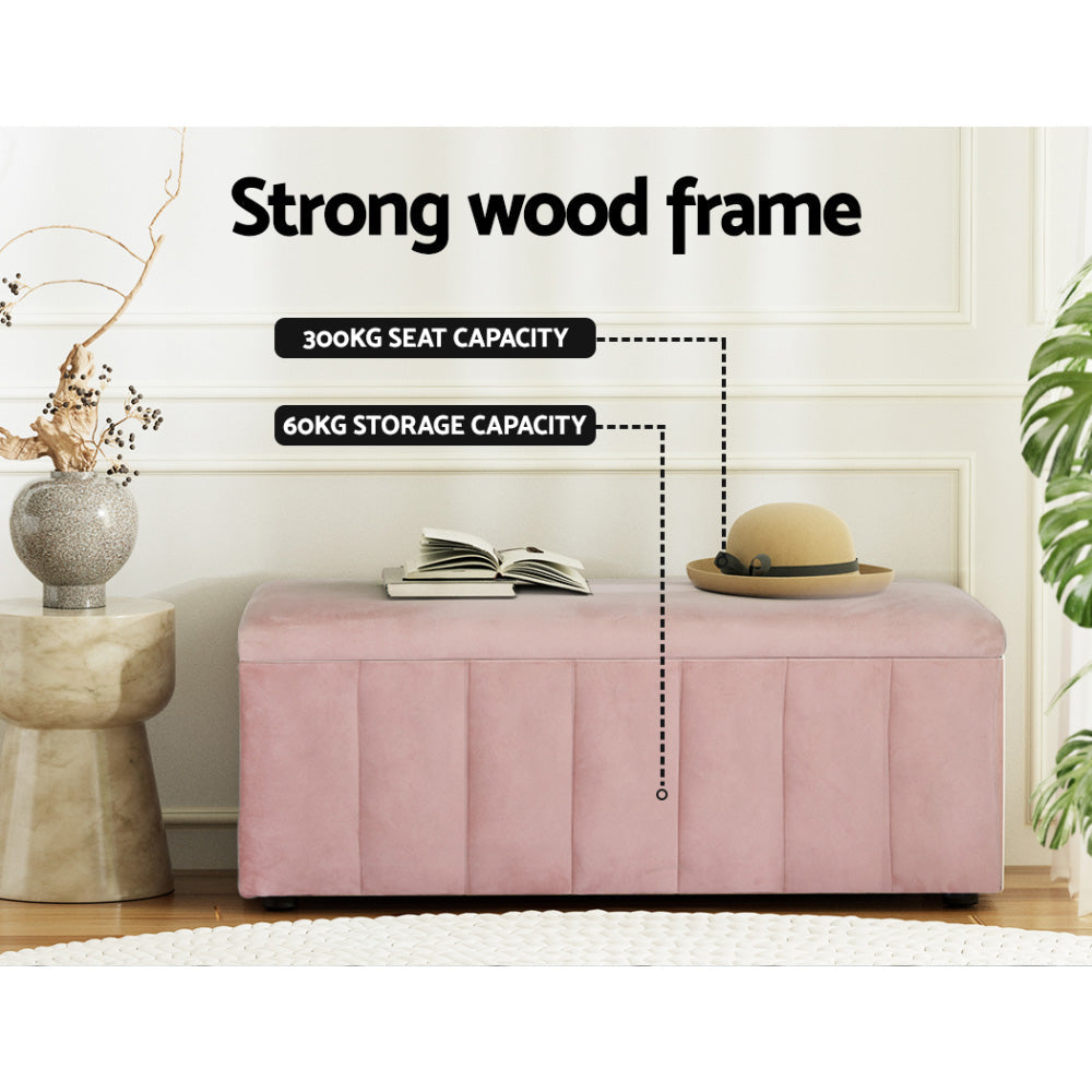Artiss Storage Ottoman Blanket Box 103cm Velvet Pink-3