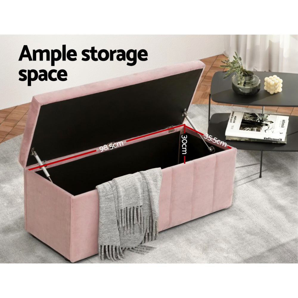 Artiss Storage Ottoman Blanket Box 103cm Velvet Pink-4