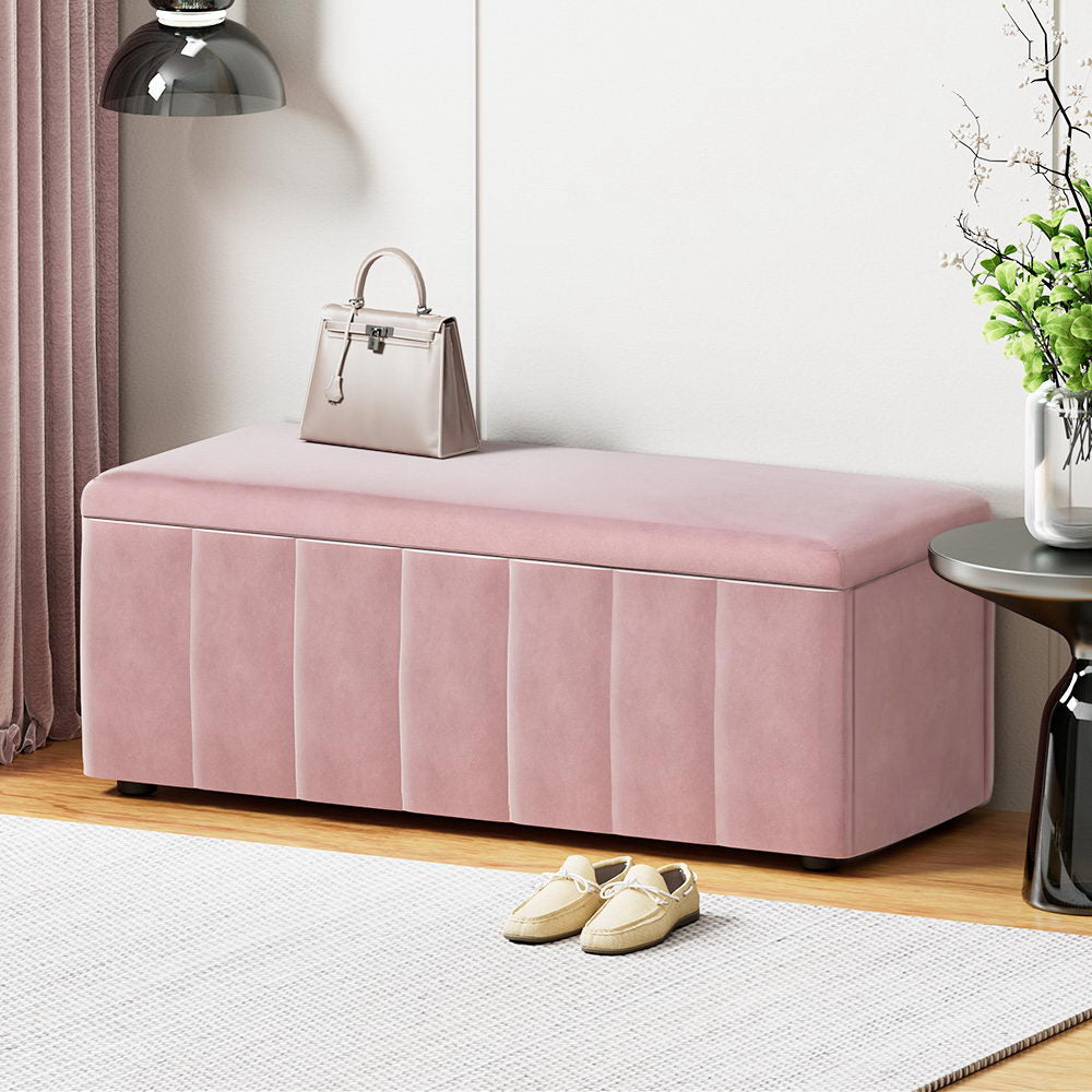 Artiss Storage Ottoman Blanket Box 103cm Velvet Pink-0