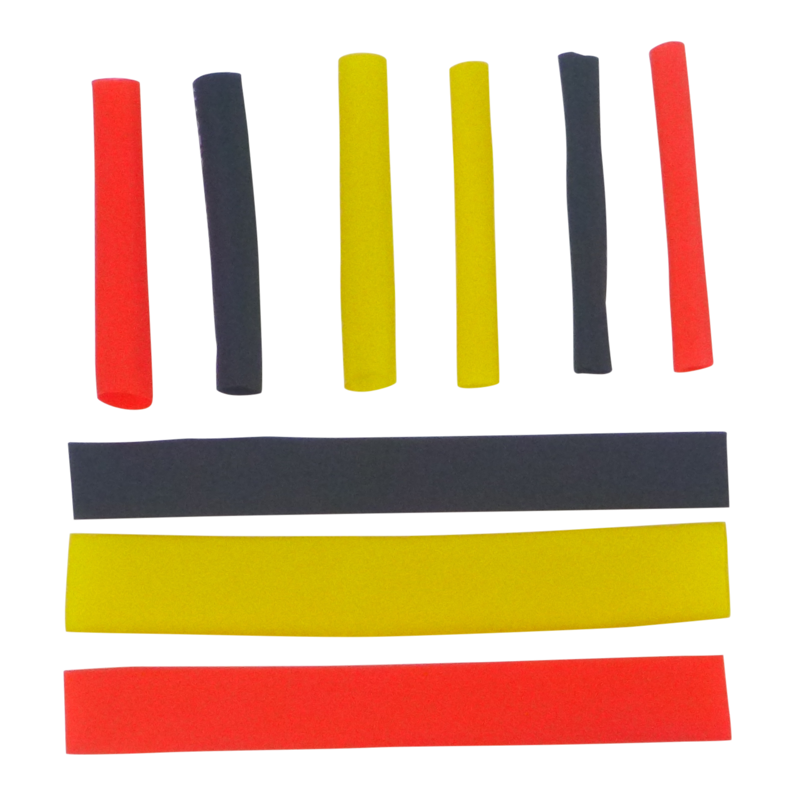 Swimerz Assist Hook Sleeves, 4mm Shrink Tube, Black, Yellow & Red, 50mm. Qty 45.
