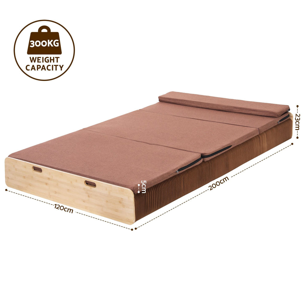 Artiss Folding Kraft Paper Bed Frame with Mattress and Pillow 300kg Capacity 200x120cm-2