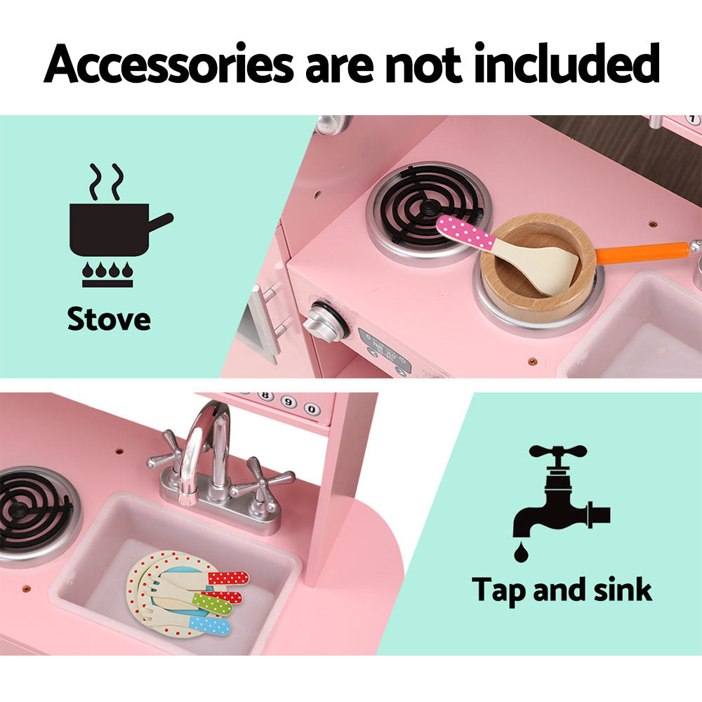 NNEDSZ Kids Kitchen Set Pretend Play Food Sets Childrens Utensils Wooden Toy Pink