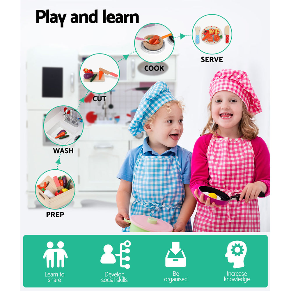 NNEDSZ Kids Kitchen Set Pretend Play Food Sets Childrens Utensils Wooden White