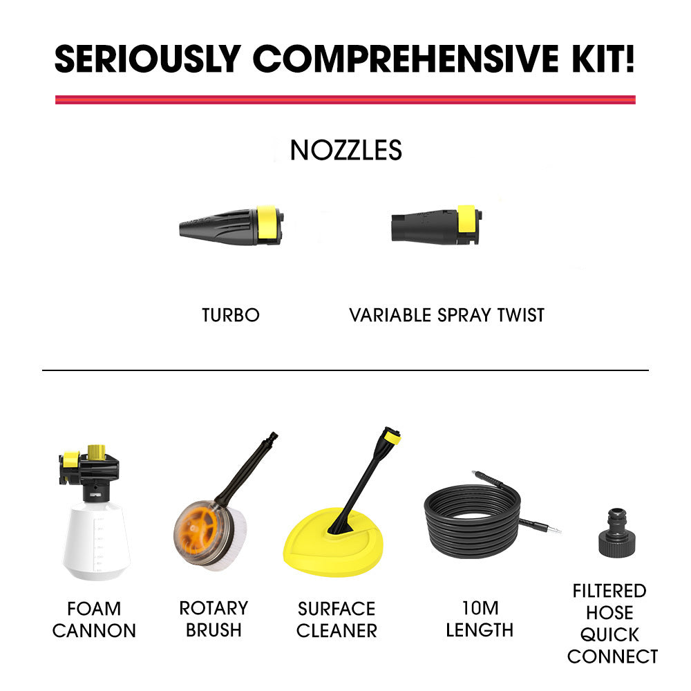 NNEMB RW545 Electric High Pressure Washer-3000PSI Water Cooled Motor-2 Nozzles-Brush Head-Deck Cleaner-Detergent Bottle