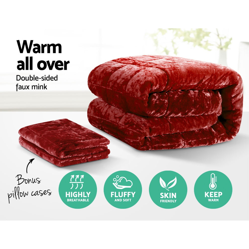 NNEDSZ Bedding Faux Mink Quilt Comforter Winter Throw Blanket Burgundy King