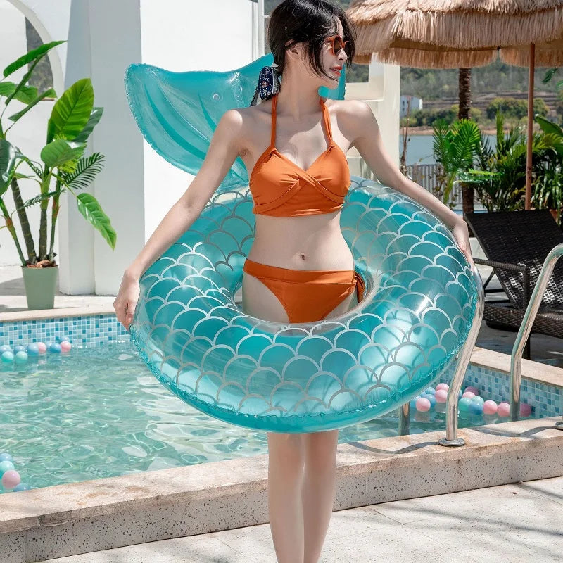Inflatable Mermaid Swimming Ring with Backrest for Adults-3
