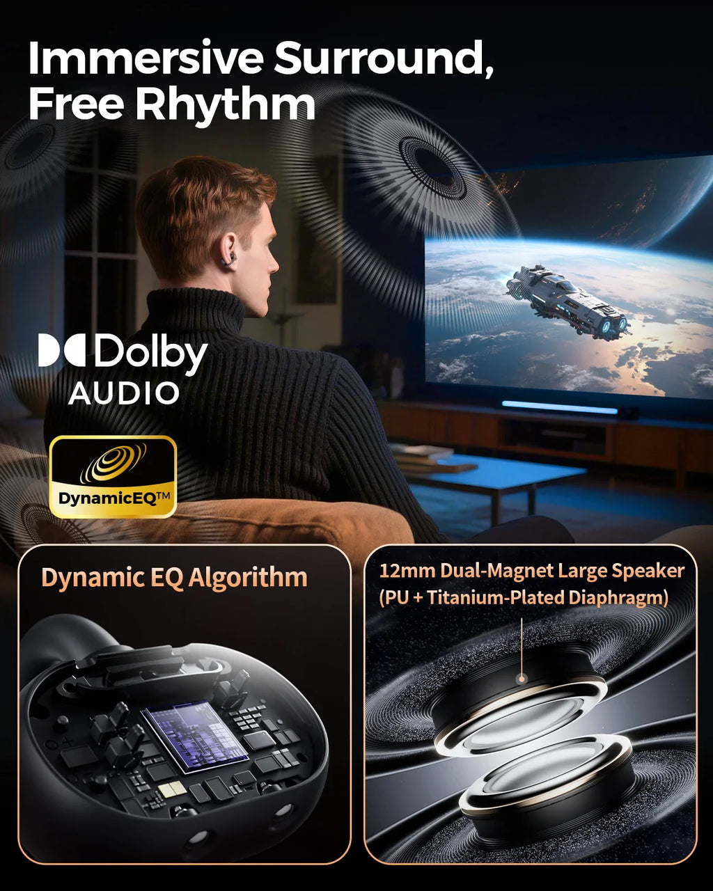 NNEOBA Open-Ear Wireless Earbuds with Dolby Audio