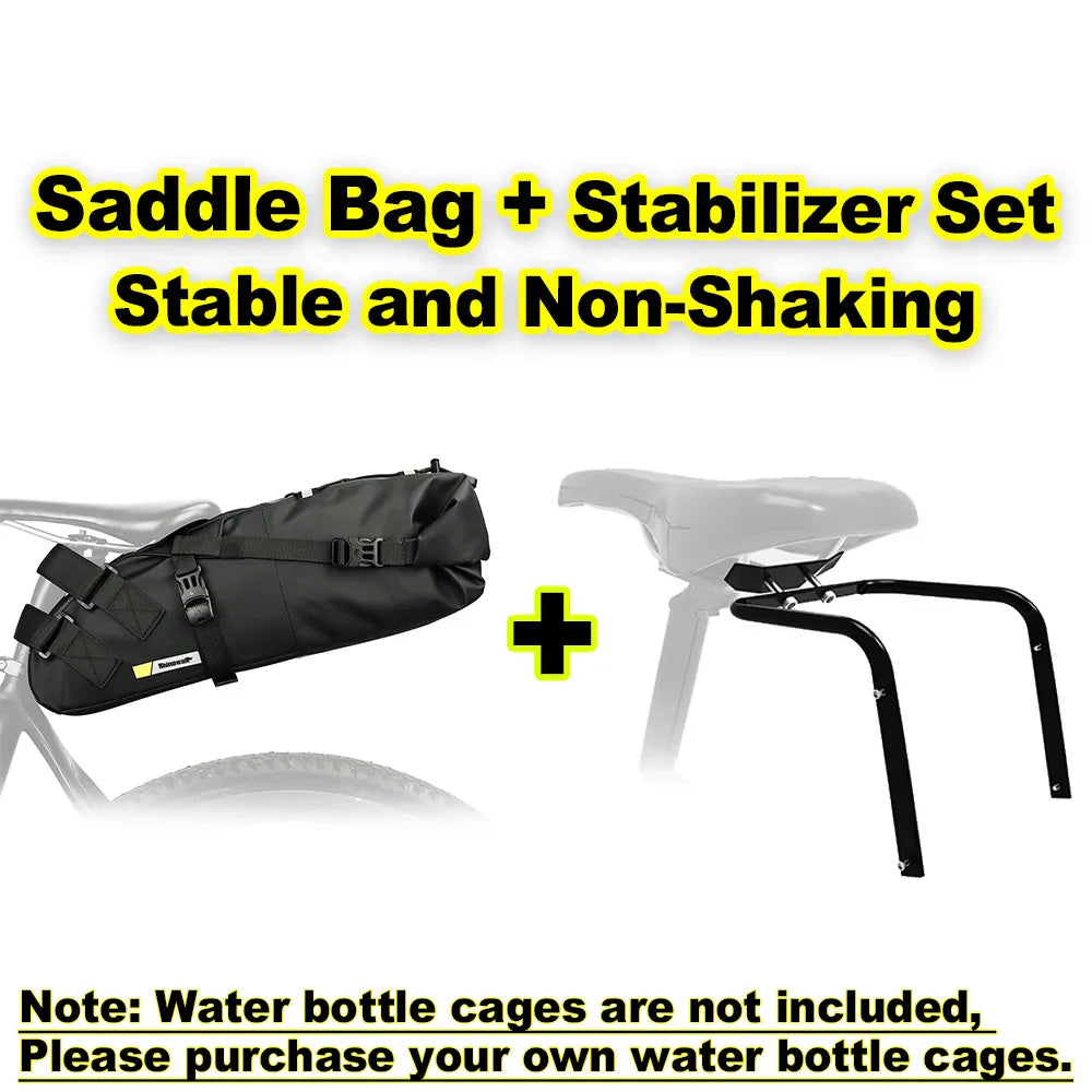 13L Bike Saddlebag with Stabilizer Rack Rainproof Storage Set Black-2