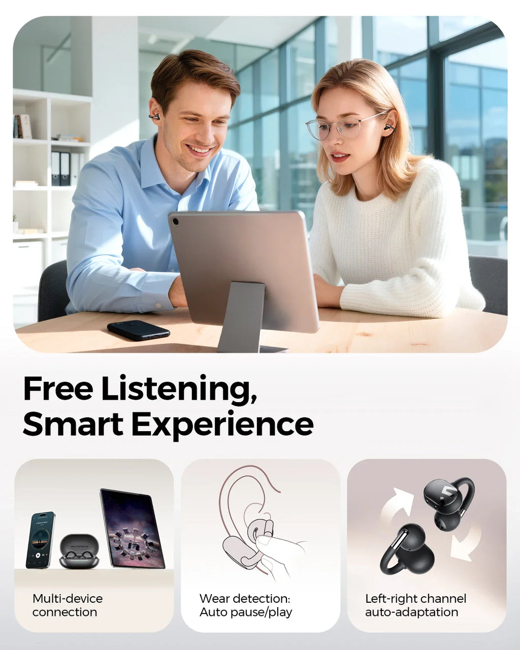 NNEOBA Open-Ear Wireless Earbuds with Dolby Audio