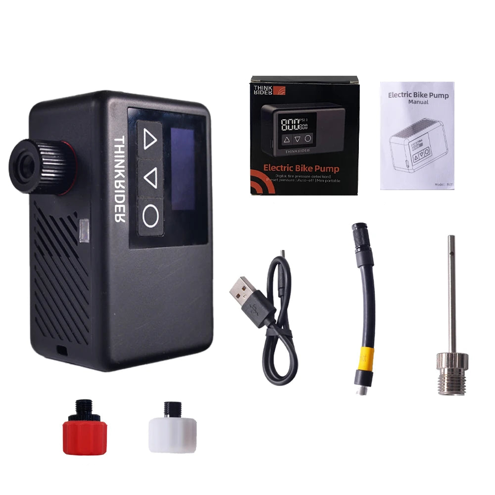 Mini Electric Bike Air Pump 120PSI Pocket-Sized with Digital Display Black-0