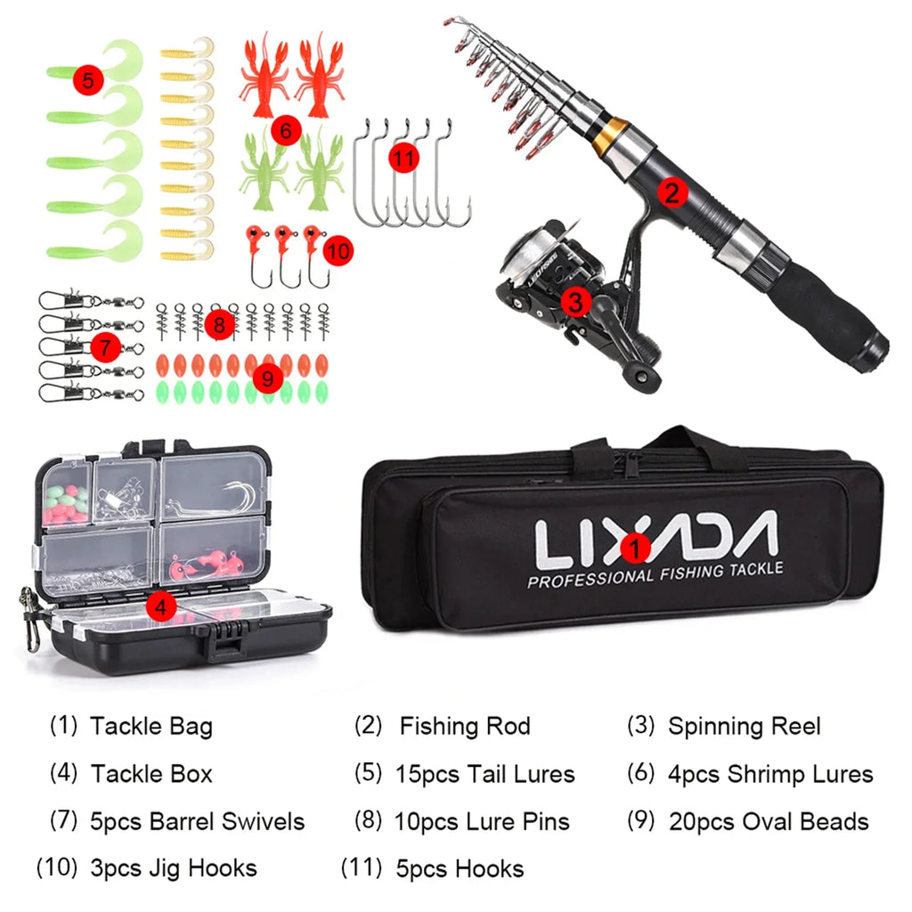 2.1m / 2.3m Telescopic Fishing Rod & Reel Combo Full Kit Black-2