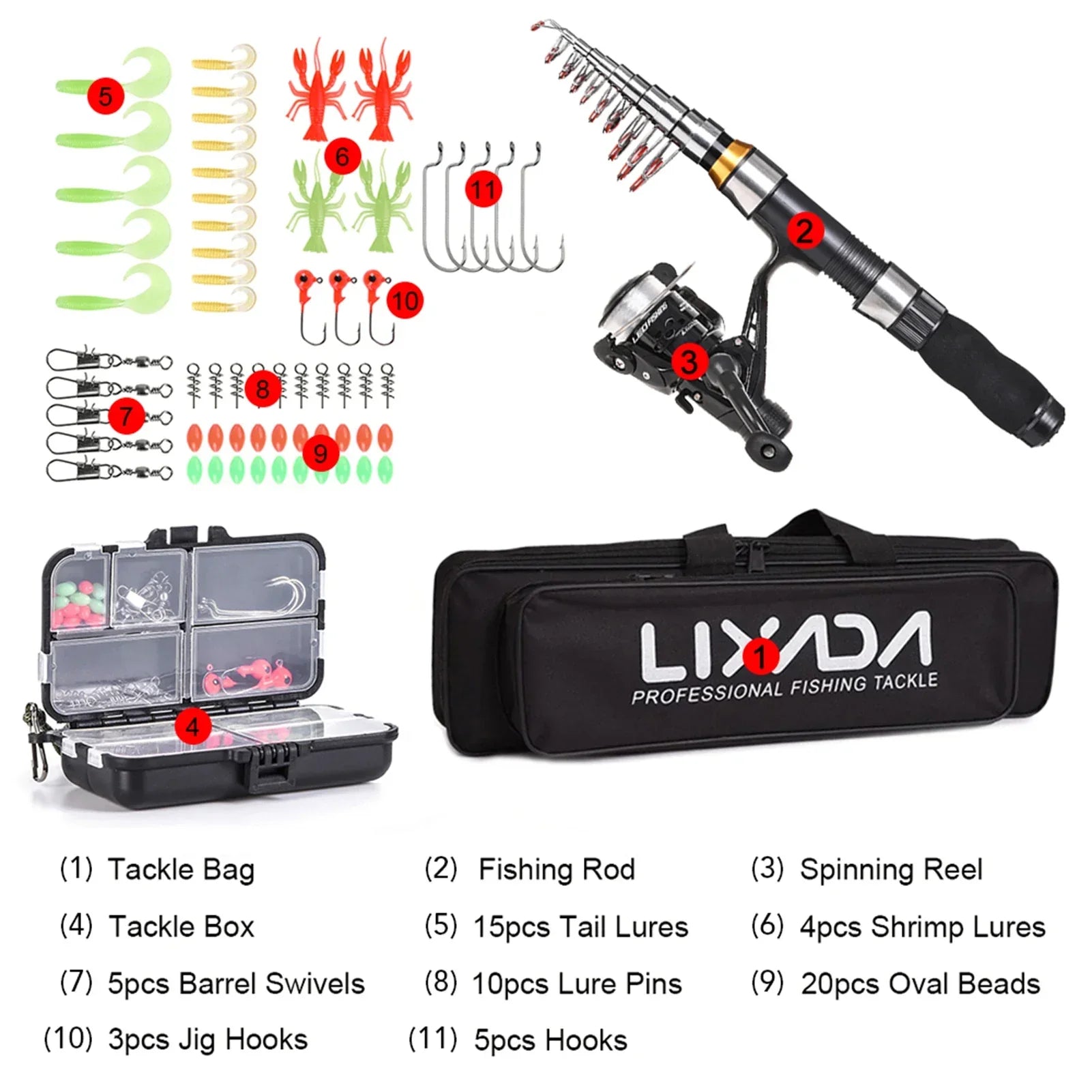 2.1m / 2.3m Telescopic Fishing Rod & Reel Combo Full Kit Black-2