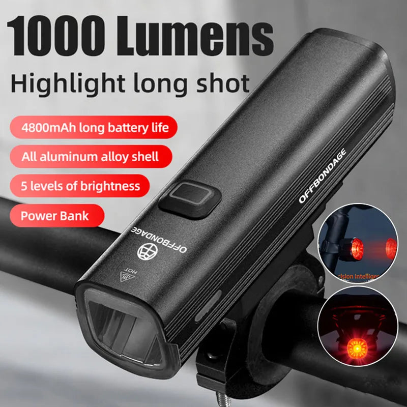 1000 Lumen USB Rechargeable Bike Front Light 3 Modes Black-1
