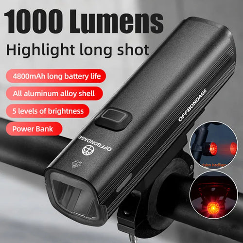 1000 Lumen USB Rechargeable Bike Front Light 3 Modes Black-1