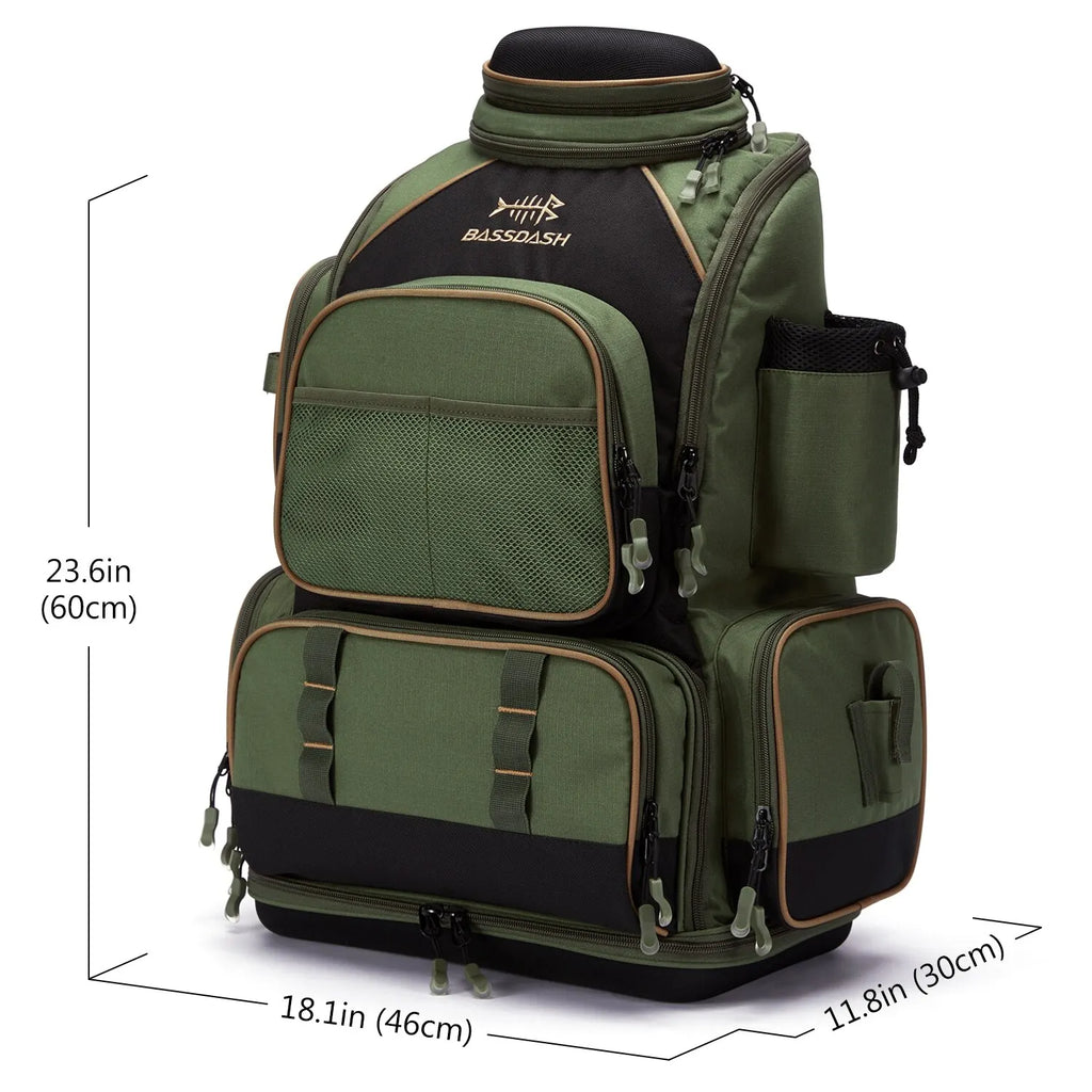 NNEOBATackle Backpack with Rain Cover Rod Holders Army Green
