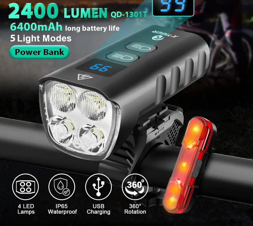 6400mAh Bike Front Light 2400LM LED Headlight Black-1