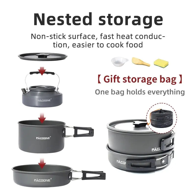 NNEOBA Camping Cookware Set Portable Pot Kettle Pan Outdoor Kit