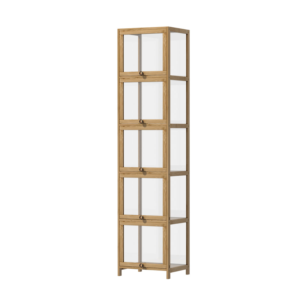 NNEED Display Cabinet Slim 5-Tier Shelves Clear Oak