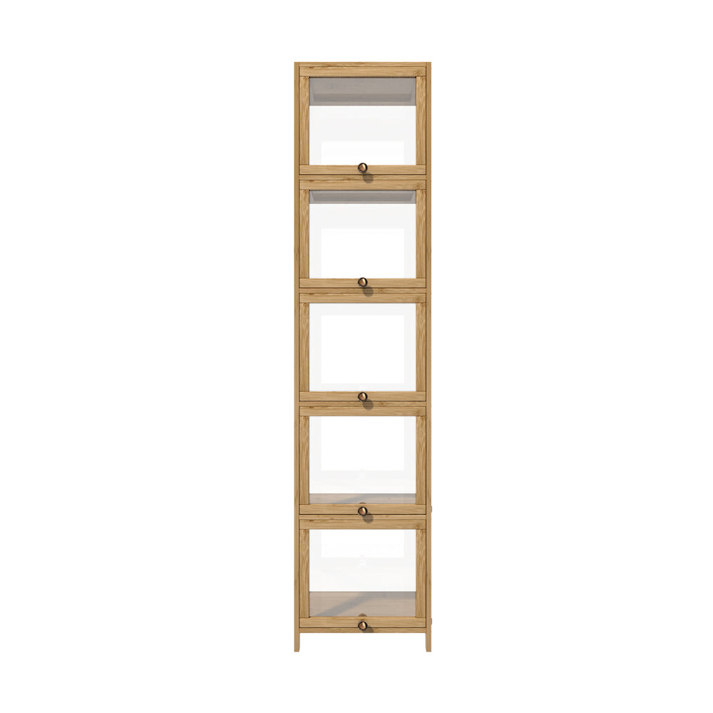 NNEED Display Cabinet Slim 5-Tier Shelves Clear Oak