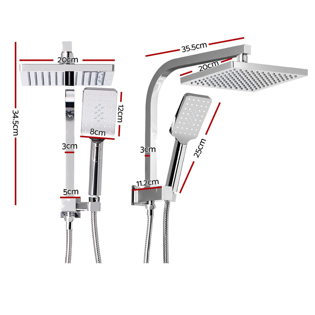Cefito 8'' Rain Shower Head Set Handheld Square High Pressure Chrome-1