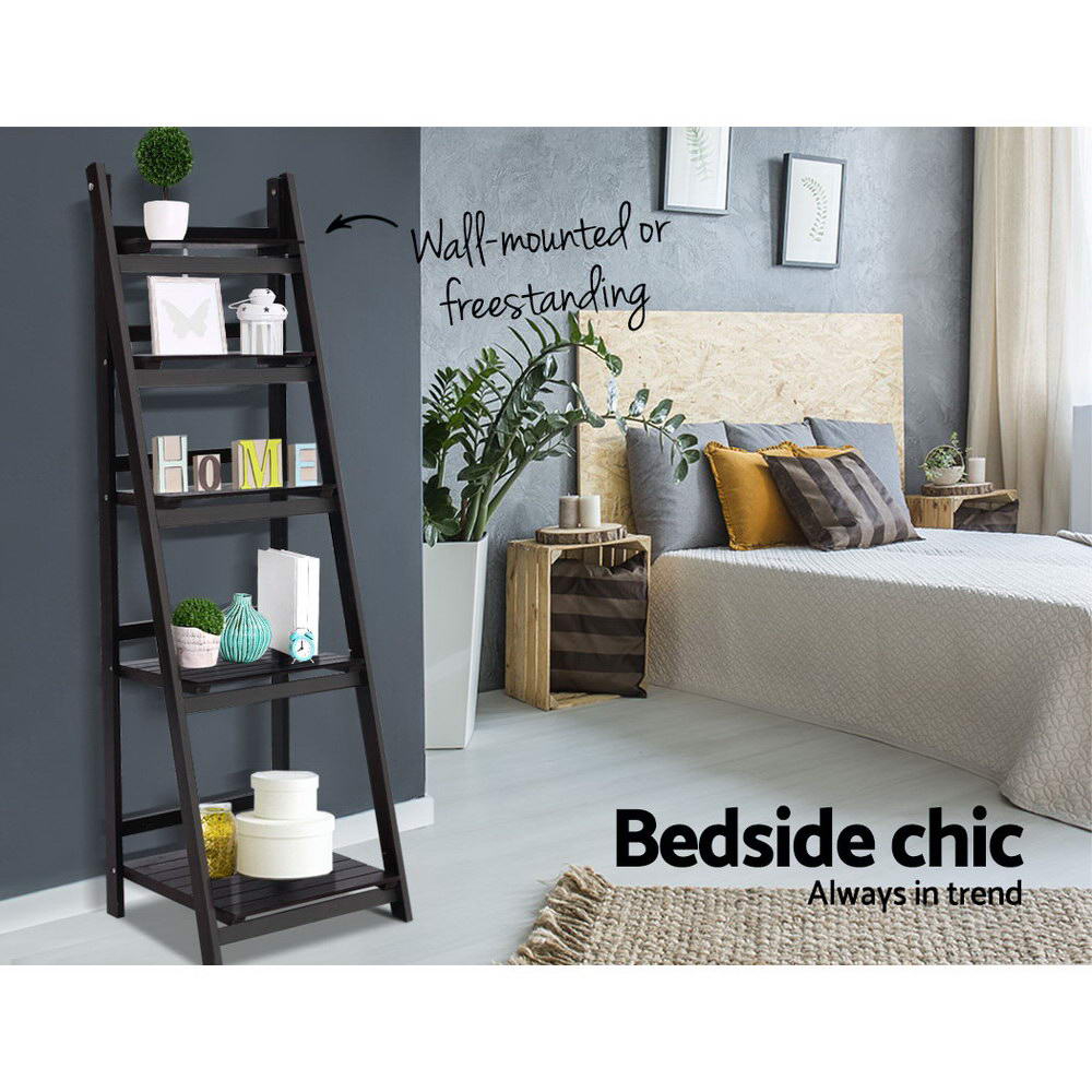 NNEDSZ Display Shelf 5 Tier Wooden Ladder Stand Storage Book Shelves Rack Coffee