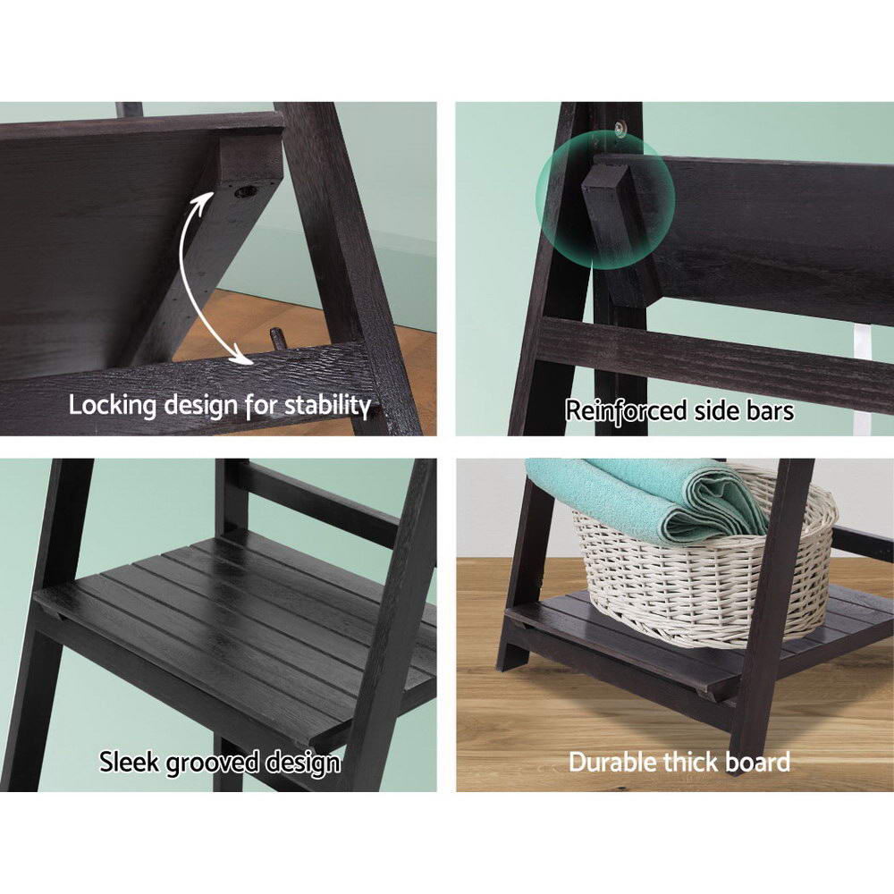 NNEDSZ Display Shelf 5 Tier Wooden Ladder Stand Storage Book Shelves Rack Coffee