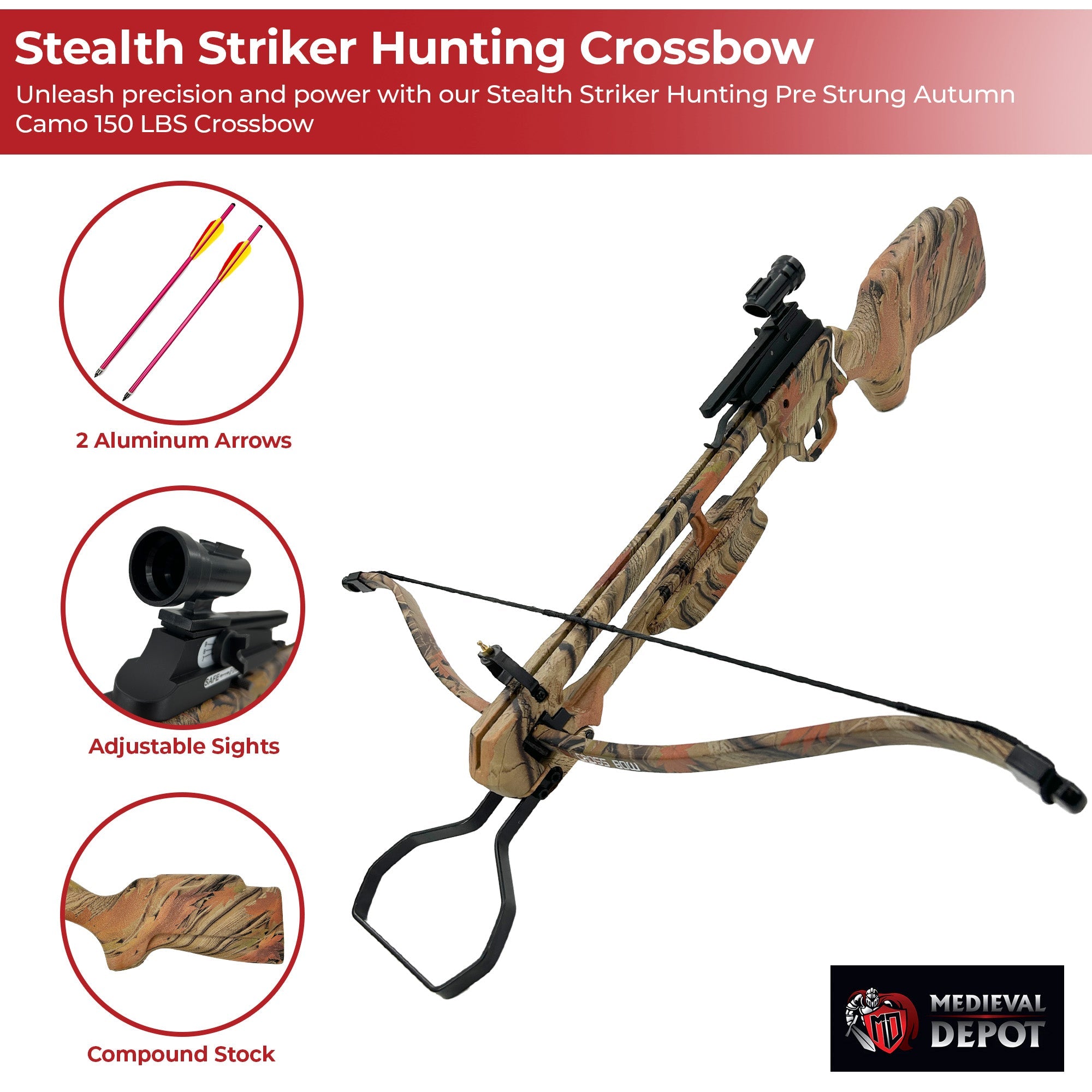 Stealth Striker Hunting Pre Strung Autumn Camo 150LBS Crossbow-2