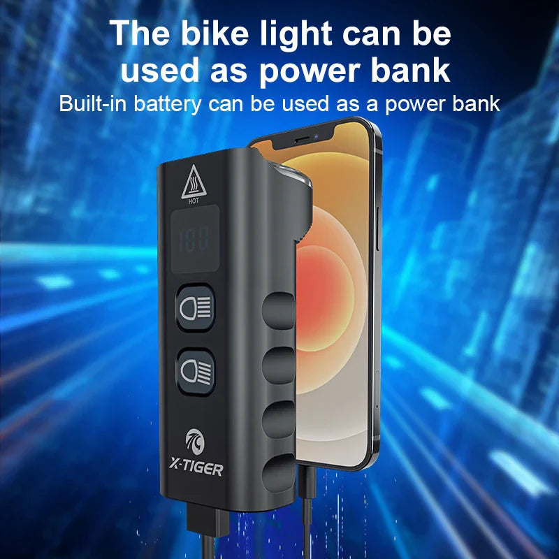 6400mAh Bike Front Light 2400LM LED Headlight Black-3