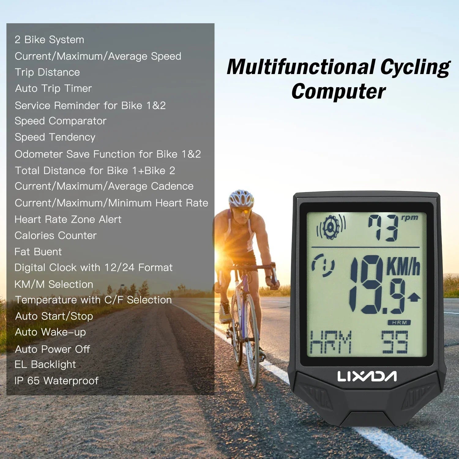 Wireless Bike Computer Speed Meter with Heart Rate Sensor-2