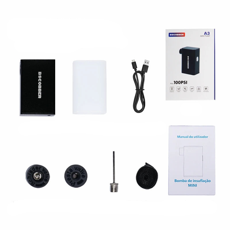 Mini Air Pump Bike 100PSI Rechargeable Wireless Compressor Black-0