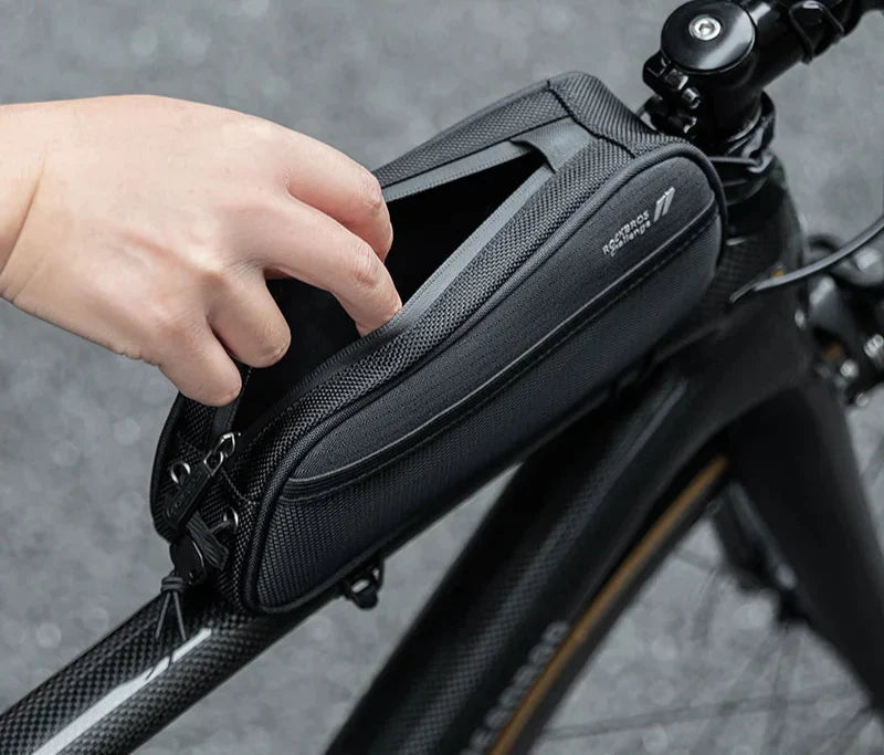 1.3L Waterproof Bicycle Frame Tube Bag with Headphone Jack Black-4