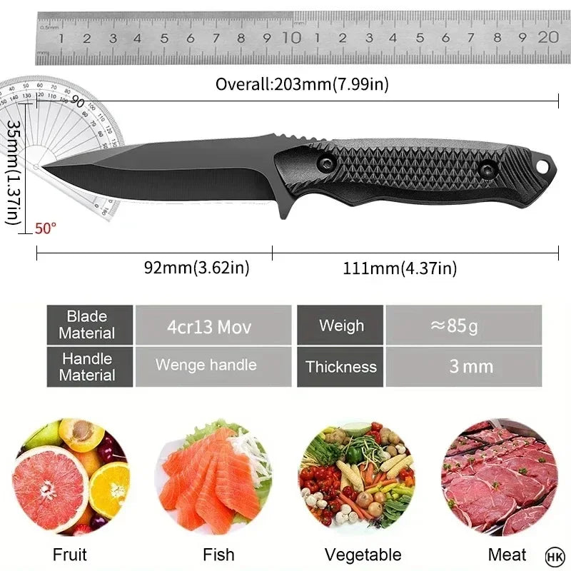 NNEOBA Hunting Tactical Fixed Blade Knife Black
