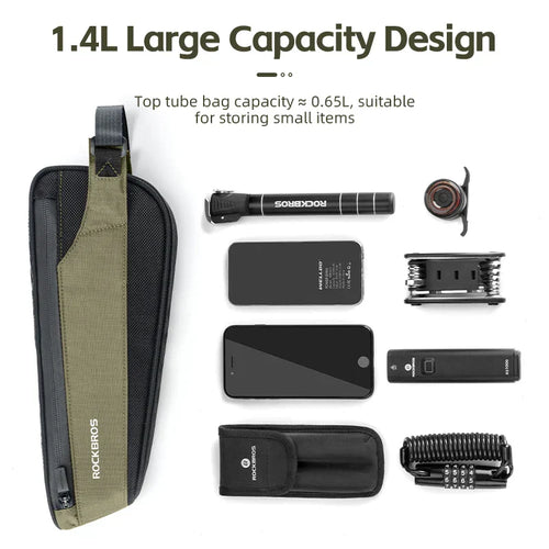 0.65L Ultralight Nylon Bike Top Tube Frame Bag Rainproof Green-1