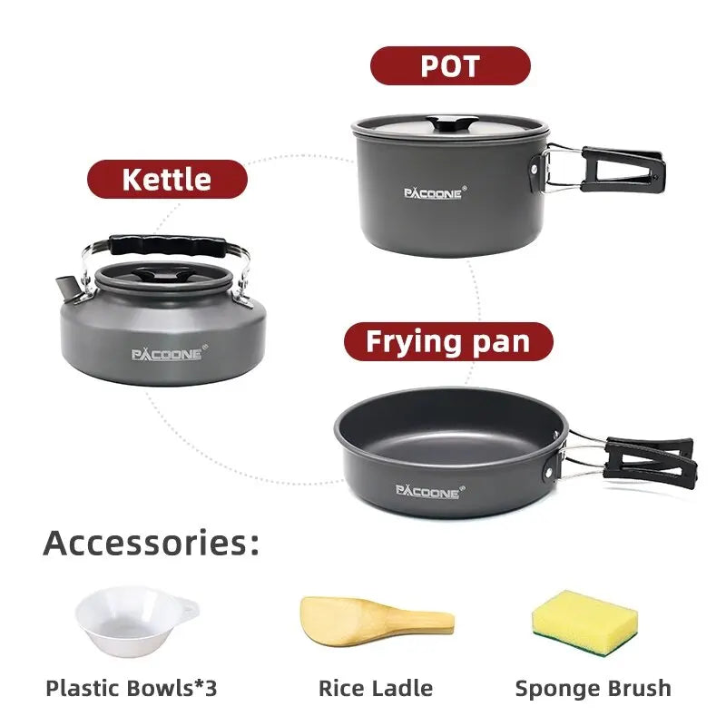 NNEOBA Camping Cookware Set Portable Pot Kettle Pan Outdoor Kit