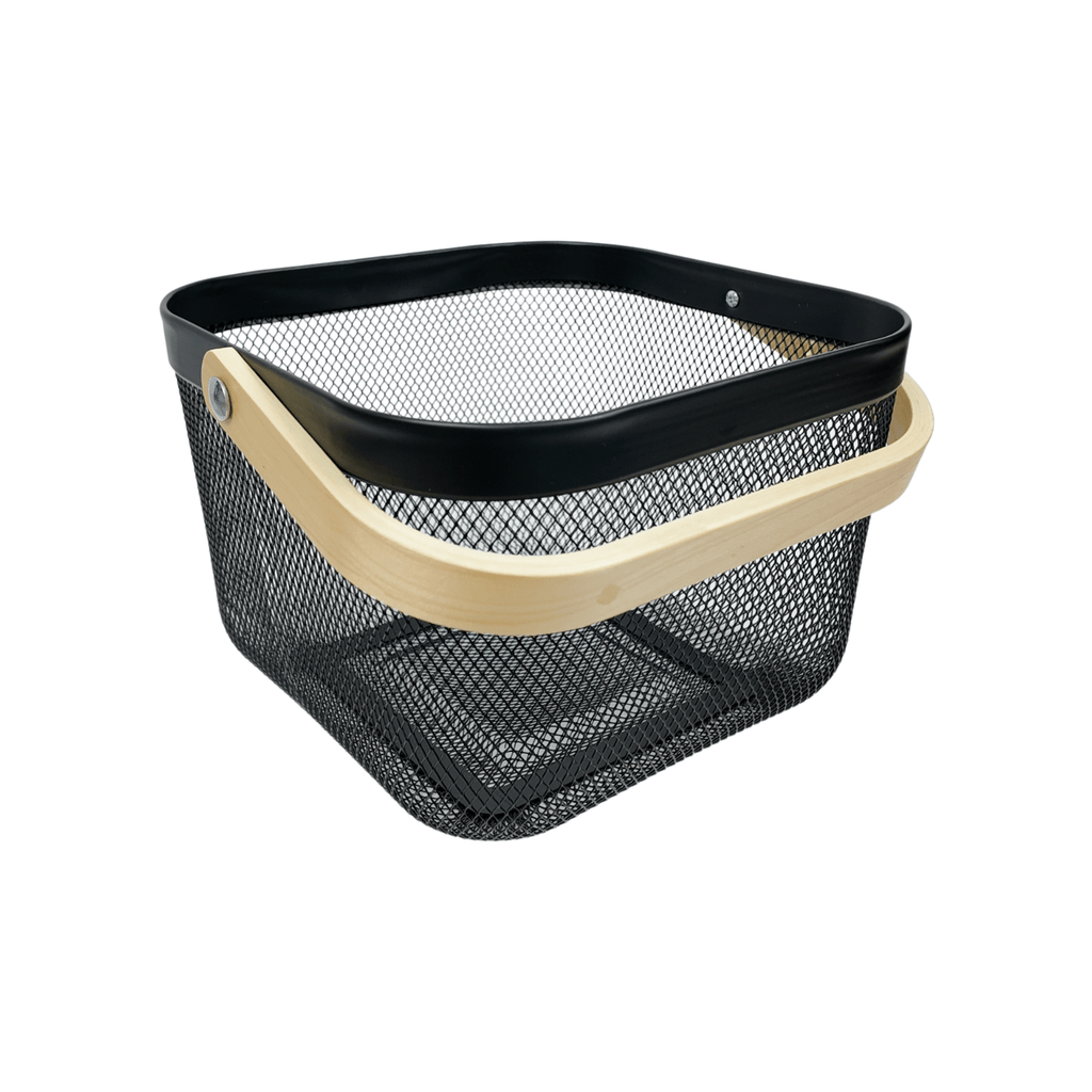 Small Black Mesh Basket with Wooden Handle