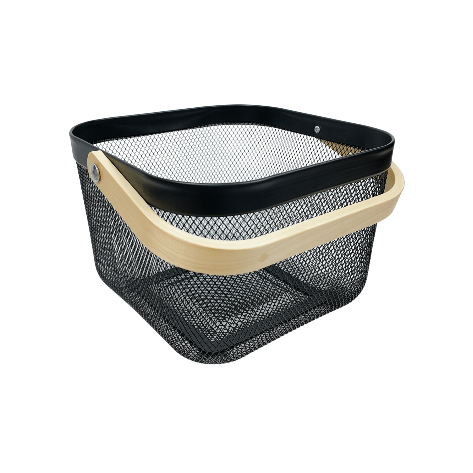 Small Black Mesh Basket with Wooden Handle